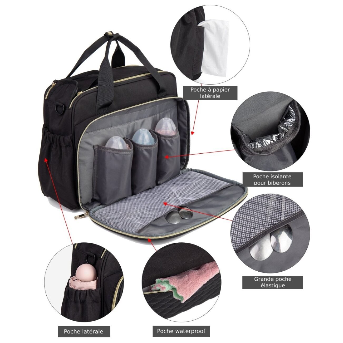 Sac à langer Lequeen Noir Intérieur 2